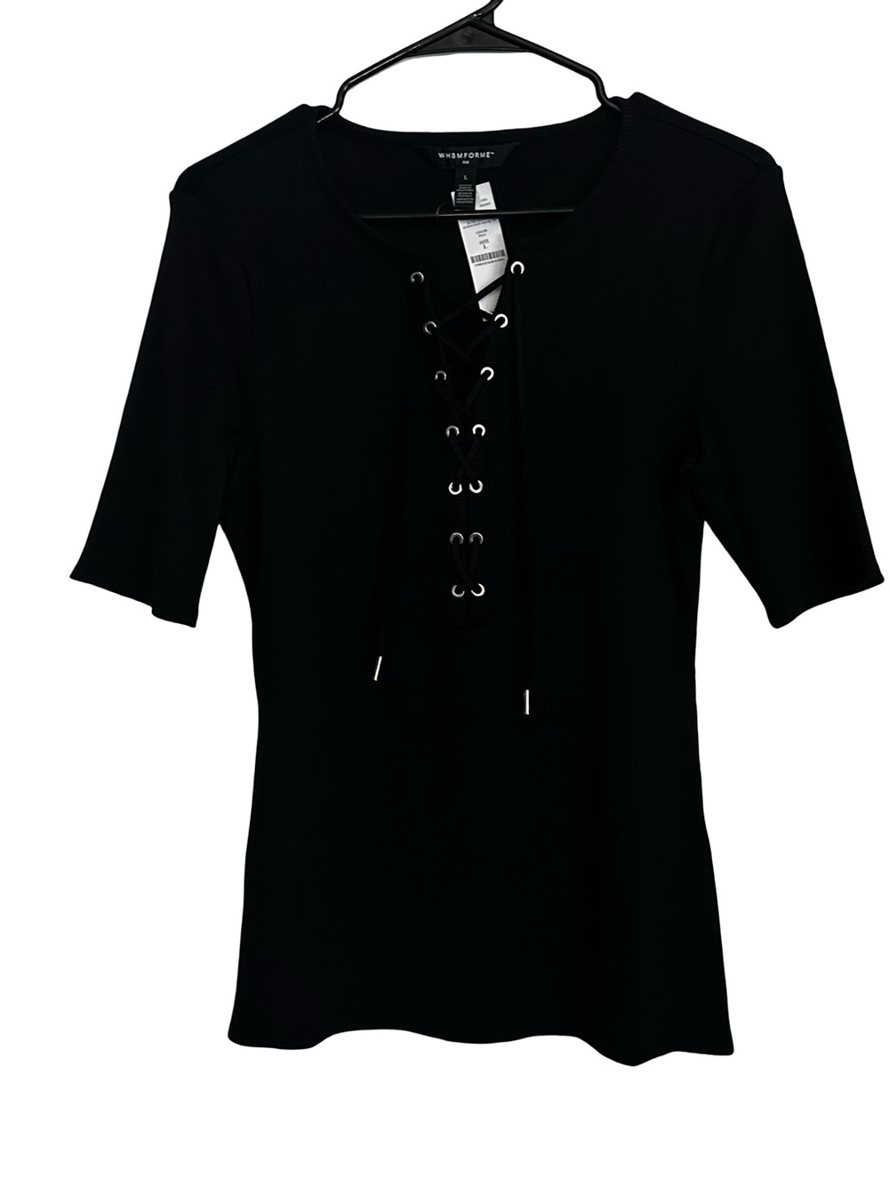 White House Black Market Black Lace-Up Short Sleeve Tee